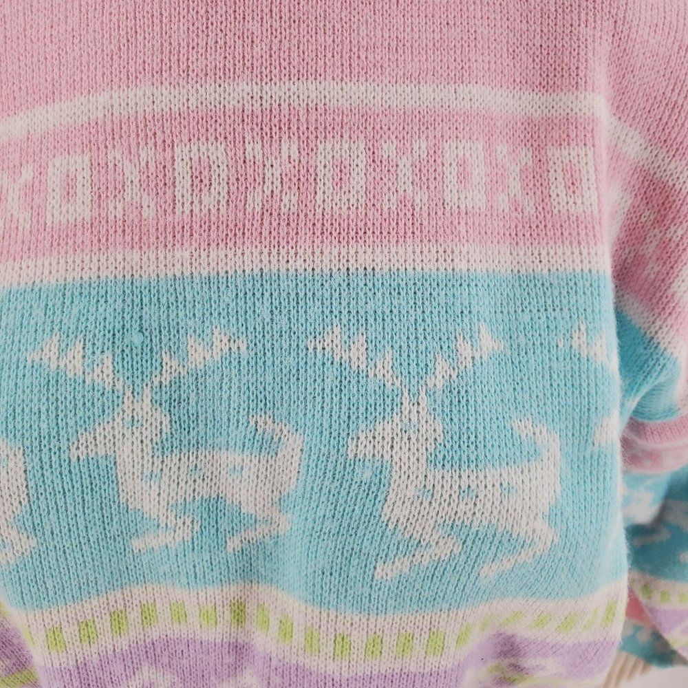 Vintage Justin Charles Sweater Pastel Colors Reindeer XOXO No Size Tag Large - Picture 3 of 8